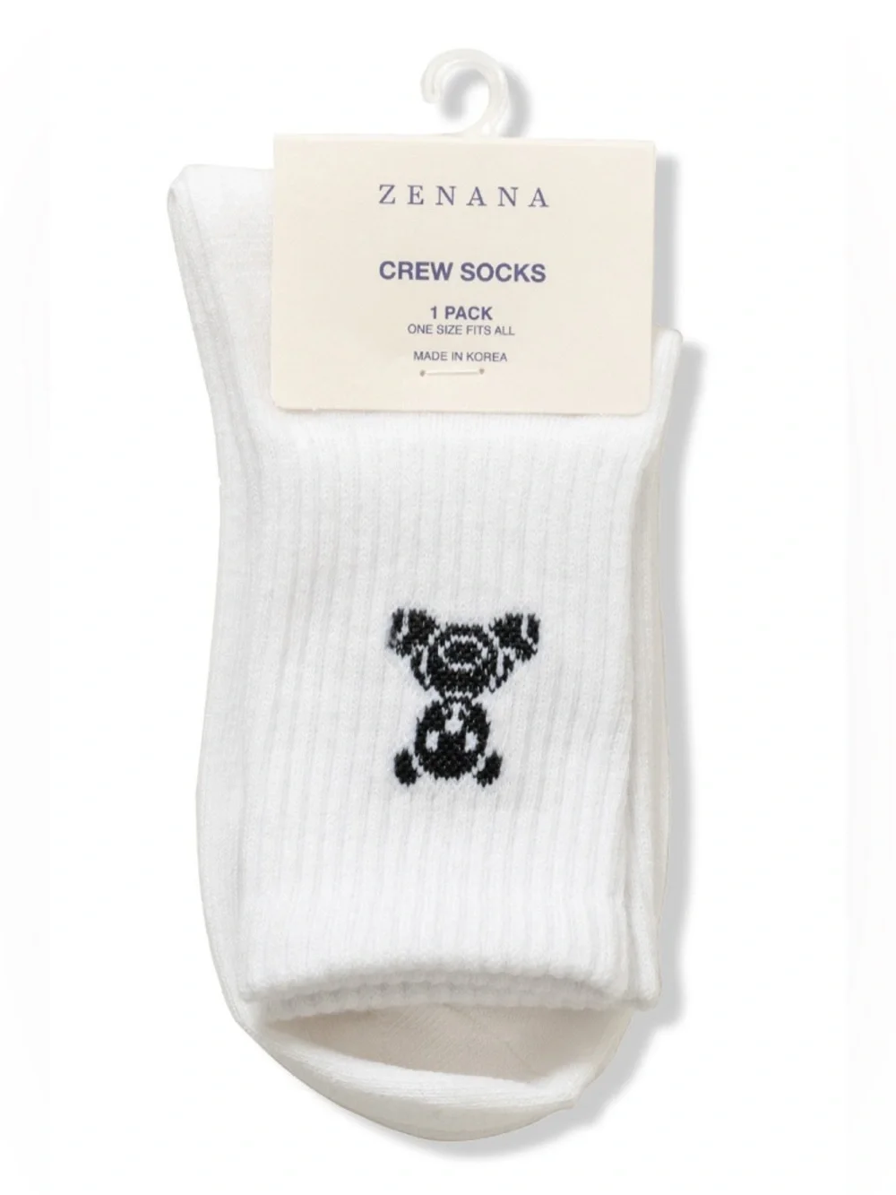 NWT Zenana White & Black Teddy Bear Crew Socks Minimal Cozy Aesthetic One Size